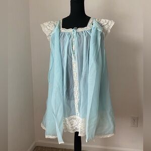 Vintage Baby Doll Sleepwear | Light Blue Miss Elaine Two-Piece Nightie
